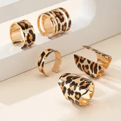 Minimalist Leopard Ring 5-Piece Set Unique Women's Casual Rose Gold Alloy Glass Stone Inlaid Bohemian Theme 5