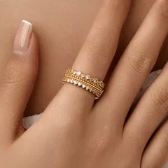 Copper 18K Gold Plated Inlay Semicircle Round Petal Zircon Open Rings 2