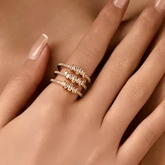 Copper 18K Gold Plated Inlay Semicircle Round Petal Zircon Open Rings 4