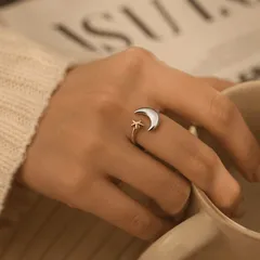 Moon Open Rings For Women In Multicolor Titanium Steel With Electroplated Gold Plating, Perfect For  Spring And Summer 3