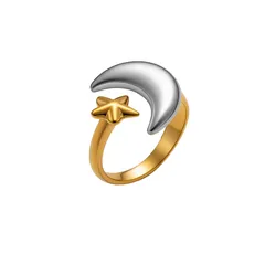 Moon Open Rings For Women In Multicolor Titanium Steel With Electroplated Gold Plating, Perfect For  Spring And Summer 4