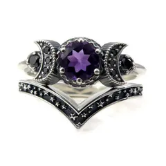 Moon Ring Set For Women In Purple Alloy Featuring Electroplated Craftsmanship, 1 Set 4