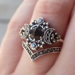 Moon Ring Set For Women In Dyed Black Zinc Alloy Featuring Electroplated Craftsmanship 2