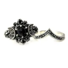 Moon Ring Set For Women In Dyed Black Zinc Alloy Featuring Electroplated Craftsmanship 3