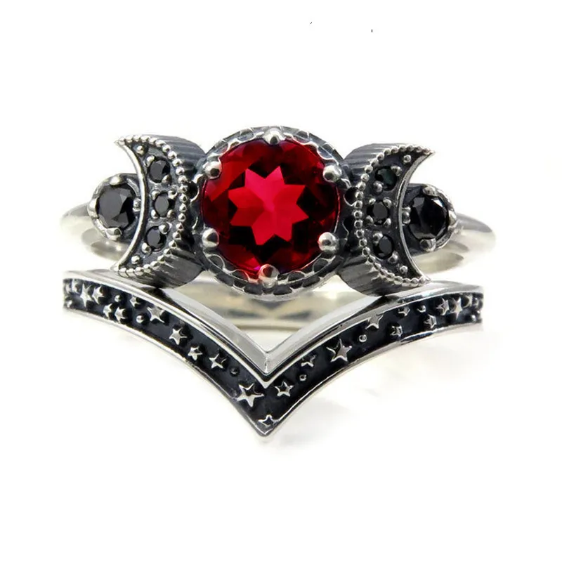 Moon Ring Set For Women In Dyed Black Zinc Alloy Featuring Electroplated Craftsmanship 5