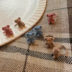 Multicolor Flocking Bear Ring Cocoa Bear Flocking Ring Sweet  Style Temperament  Opening Adjustable 3