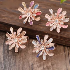 Multicolor Flowers Ring For Women In Zinc Alloy With Enamel Craft And Rhinestone Inlay