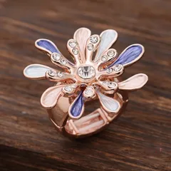 Multicolor Flowers Ring For Women In Zinc Alloy With Enamel Craft And Rhinestone Inlay 2