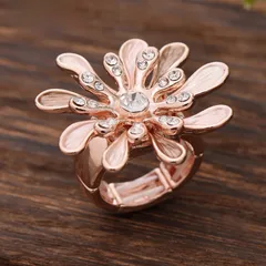 Multicolor Flowers Ring For Women In Zinc Alloy With Enamel Craft And Rhinestone Inlay 3