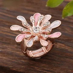 Multicolor Flowers Ring For Women In Zinc Alloy With Enamel Craft And Rhinestone Inlay 4