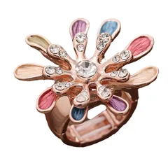 Multicolor Flowers Ring For Women In Zinc Alloy With Enamel Craft And Rhinestone Inlay 5