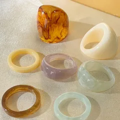 Set Of 7 Multicolor Geometric Resin Rings For Unisex Wear 2