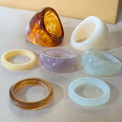 Set Of 7 Multicolor Geometric Resin Rings For Unisex Wear 3
