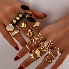 15 Pieces Multicolor Heart Shape Rings For Women In Alloy With Electroplated Finish