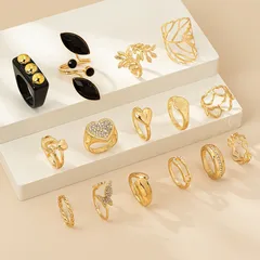 15 Pieces Multicolor Heart Shape Rings For Women In Alloy With Electroplated Finish 2