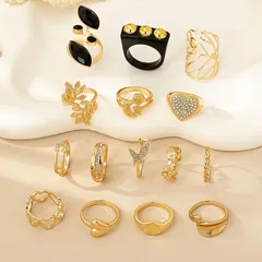 15 Pieces Multicolor Heart Shape Rings For Women In Alloy With Electroplated Finish 3