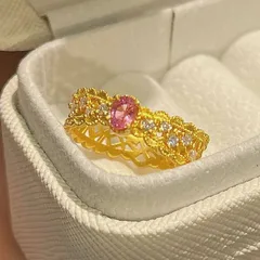 Luxurious Natural Pink Bow Tie Ring For Women In Copper With Crystal Inlay, Featuring Electroplated Finish 2