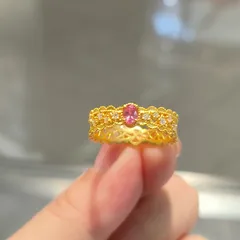 Luxurious Natural Pink Bow Tie Ring For Women In Copper With Crystal Inlay, Featuring Electroplated Finish 4