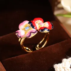 Natural Pink Flowers Ring For Women, 18K Real Gold Plated Brass With 0.03µm-0.05µm Thickness, 1 Piece 2