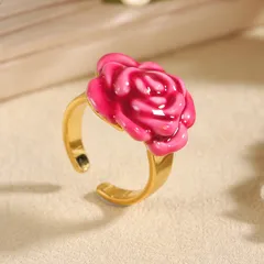 Natural Pink Flowers Ring For Women, 18K Real Gold Plated Brass With 0.03µm-0.05µm Thickness, 1 Piece 3