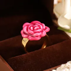 Natural Pink Flowers Ring For Women, 18K Real Gold Plated Brass With 0.03µm-0.05µm Thickness, 1 Piece 4