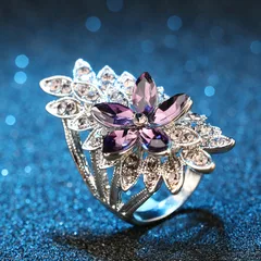 Fashion Bright Color Women's Ring Elegant Design High-end Store Source Handmade Alloy Crown Pattern Jewelry Accessory Rhinestone Glass 3