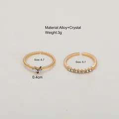 New Ins Simple Adjustable Ring Light Luxury Niche Personality Diamond-Studded Heart Joint Ring 2-Piece Set Wholesale 2