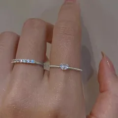 New Ins Simple Adjustable Ring Light Luxury Niche Personality Diamond-Studded Heart Joint Ring 2-Piece Set Wholesale 3