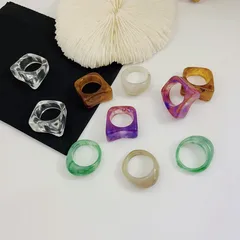 New Ins Style Irregular Retro Resin Ring Tortoiseshell Color Design Female French Ring Geometric Pattern Polished Craft