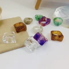 New Ins Style Irregular Retro Resin Ring Tortoiseshell Color Design Female French Ring Geometric Pattern Polished Craft 3