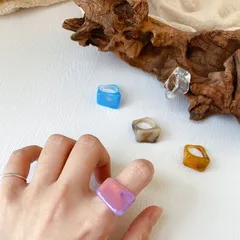 New Ins Style Irregular Retro Resin Ring Tortoiseshell Color Design Female French Ring Geometric Pattern Polished Craft 4