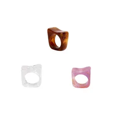 New Ins Style Irregular Retro Resin Ring Tortoiseshell Color Design Female French Ring Geometric Pattern Polished Craft 5
