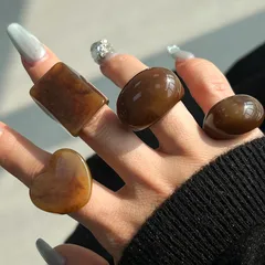 New Resin Geometric Square Ring Finger Ring In Brown Color For Autumn And Winter Handmade Crafted Unisex Style Jewelry