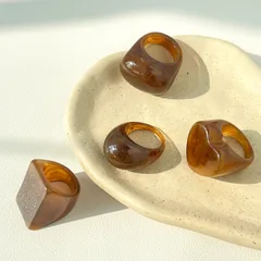 New Resin Geometric Square Ring Finger Ring In Brown Color For Autumn And Winter Handmade Crafted Unisex  Style Jewelry 2
