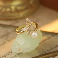 New Simple Butterfly Design Ring Trendy Pearl Finger Ring Women's Fashion Jewelry Classic Elegance Alloy Ins Style Ring 2