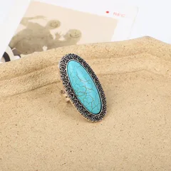 Fashionable And Simple New Crown Pattern Turquoise Ring Green Turquoise Geometric Design Alloy Ring Unisex Open Ring Wave Pattern