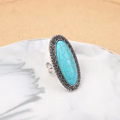 Fashionable And Simple New Crown Pattern Turquoise Ring Green Turquoise Geometric Design Alloy Ring Unisex Open Ring Wave Pattern 2