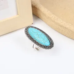 Fashionable And Simple New Crown Pattern Turquoise Ring Green Turquoise Geometric Design Alloy Ring Unisex Open Ring Wave Pattern 3