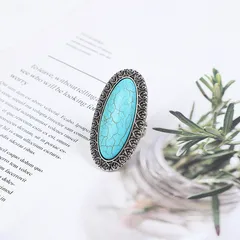 Fashionable And Simple New Crown Pattern Turquoise Ring Green Turquoise Geometric Design Alloy Ring Unisex Open Ring Wave Pattern 4