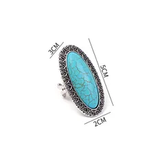 Fashionable And Simple New Crown Pattern Turquoise Ring Green Turquoise Geometric Design Alloy Ring Unisex Open Ring Wave Pattern 5