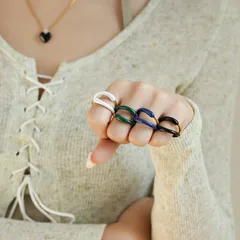 New Simple Personality Geometric Design Double Layer Open Handmade Oil Drop 18K Gold Plated Ring For Women High-end Jewelry 4