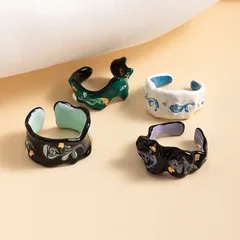 New Style Handmade Drip Oil Open Ring Women's 3D Versatile Cute Design Sense Alloy Gold Foil Print Ring Fashion Jewelry 2