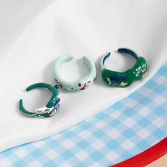 New Style Handmade Drip Oil Open Ring Women's 3D Versatile Cute Design Sense Alloy Gold Foil Print Ring Fashion Jewelry 4