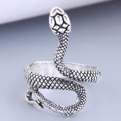 Ethnic Style Snake Open Ring For Unisex Featuring Antique Silver Plated Electroplated Alloy With Stone-Free Inlay