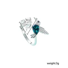 Novelty Silver Bird Open Ring For Women, Platinum Plated With Rhinestones, 1 Piece 2