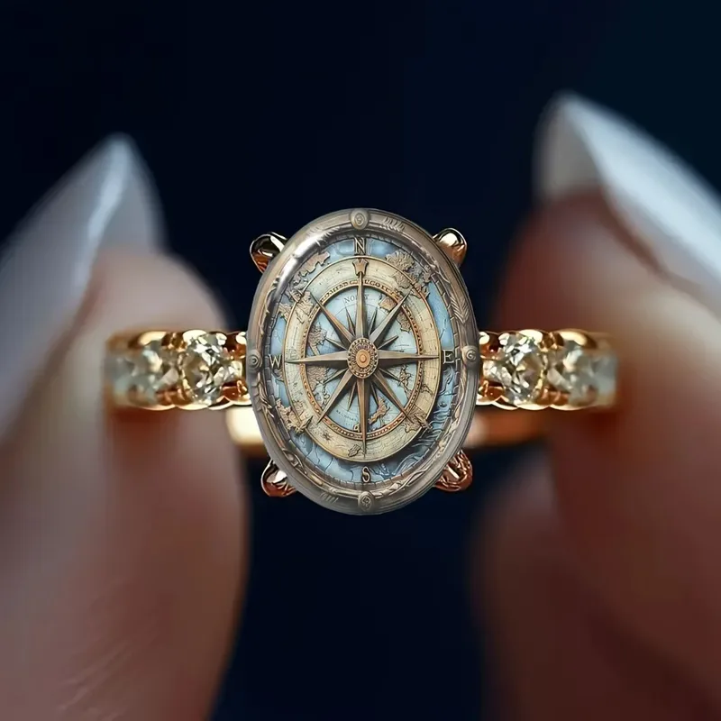 Ocean Pattern Gold Alloy Ring For Women With Zircon Inlay, Elegant And Stylish Jewelry 5