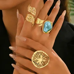 Ocean Ring For Unisex Featuring Electroplated Alloy With Handmade Craft And Artificial Gemstones Inlay 2