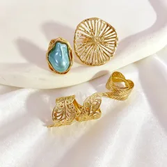 Ocean Ring For Unisex Featuring Electroplated Alloy With Handmade Craft And Artificial Gemstones Inlay 4