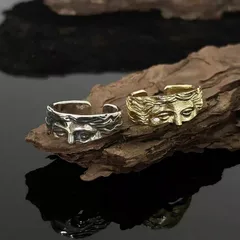 Maillard Style Open Rings For Unisex Featuring Electroplated Golden Zinc Alloy With Face Design