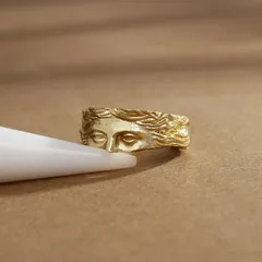 Maillard Style Open Rings For Unisex Featuring Electroplated Golden Zinc Alloy With  Face Design 3